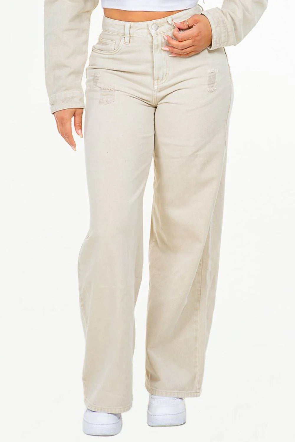 American Bazi High Waist Distressed Wide Leg Jeans