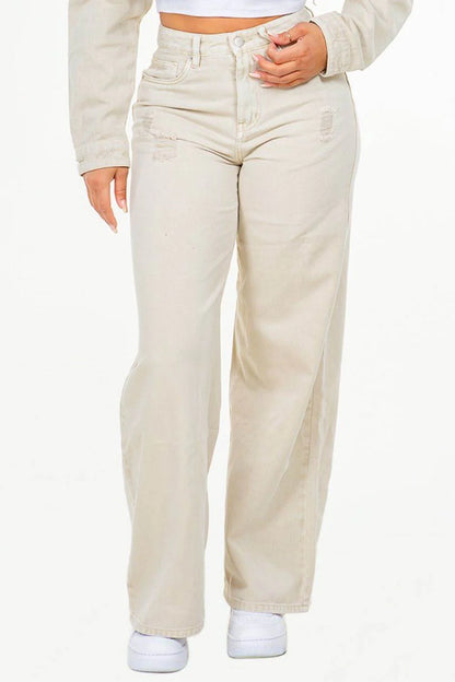 American Bazi High Waist Distressed Wide Leg Jeans