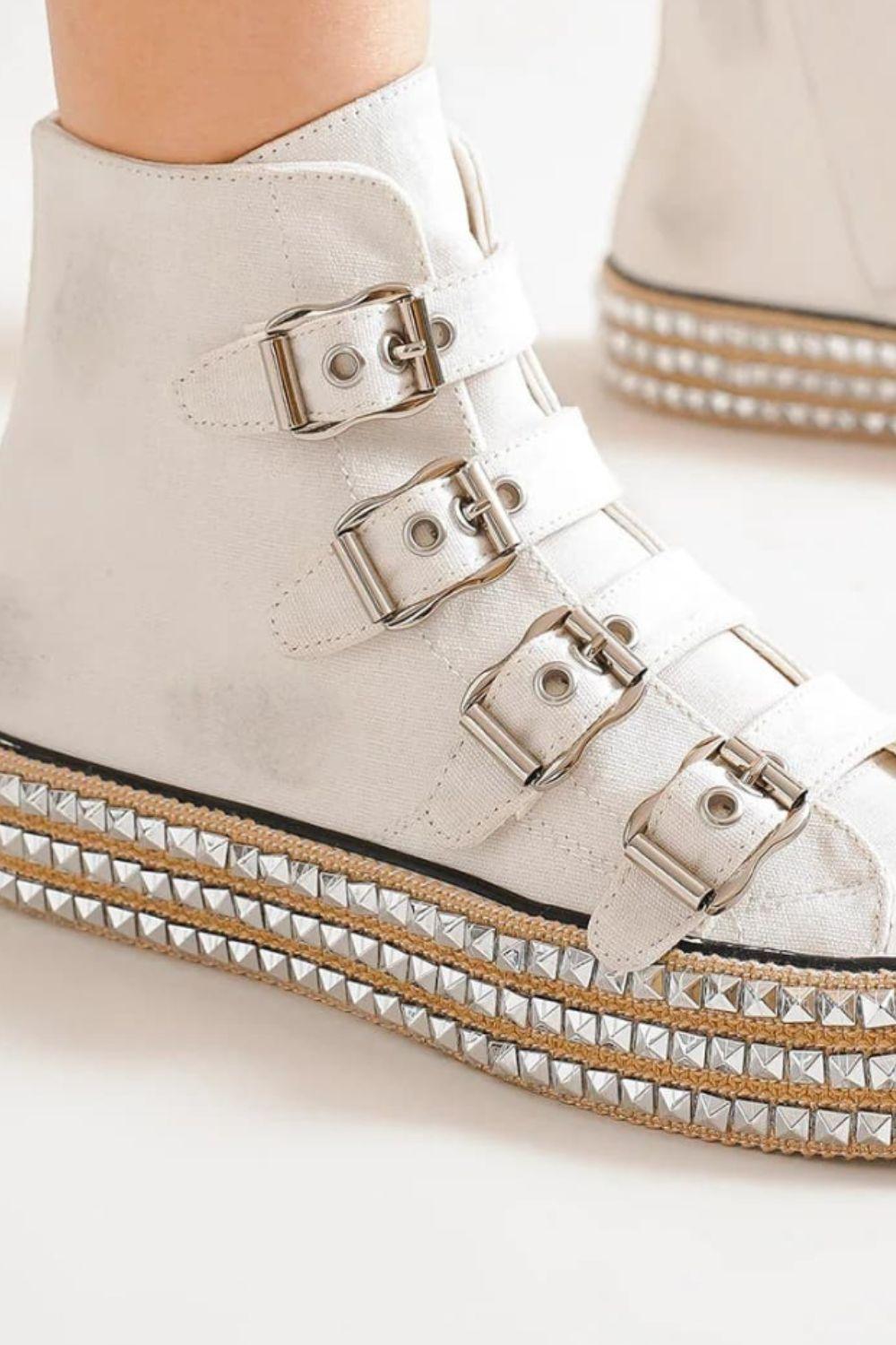 Mayfair Multi-Buckle Straps Studded Platform Sneakers-2