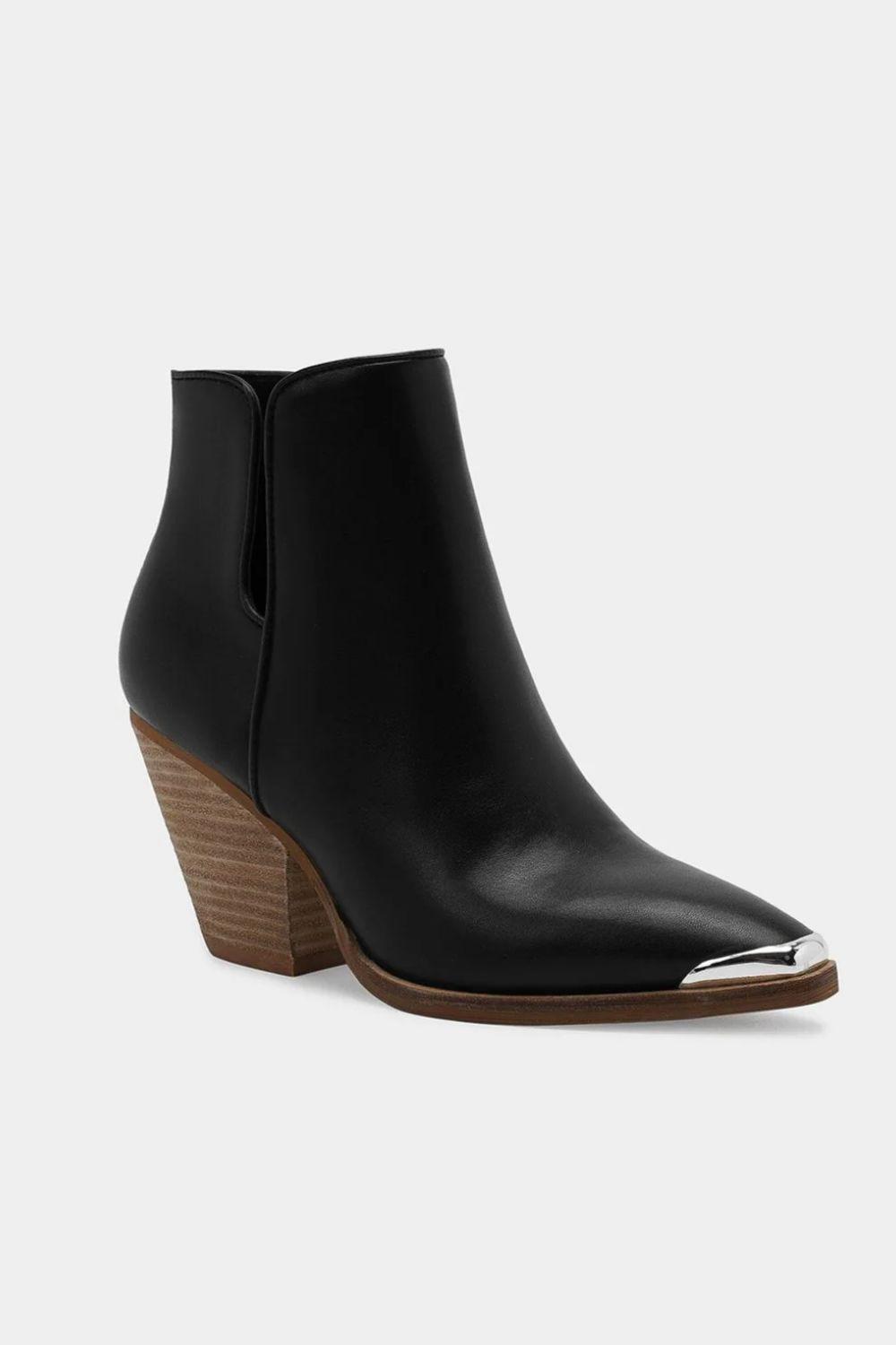 MayFair Pointed Metal-Tip Toe Block Heel Ankle Boots-1