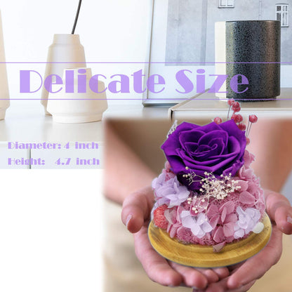 Handmade Delivery Gift Preserved Rose in Glass Dome - Artificial Flowers Creative Gifts for Friend or Women and Family on Valentine'S Day,Chrismas,Birthday,Relationship Gifts for They.(Voilet)