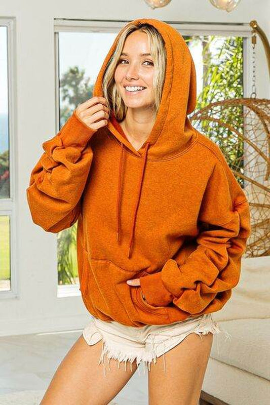 Bibi Ruched Long Sleeve Washed Fleece Hoodie