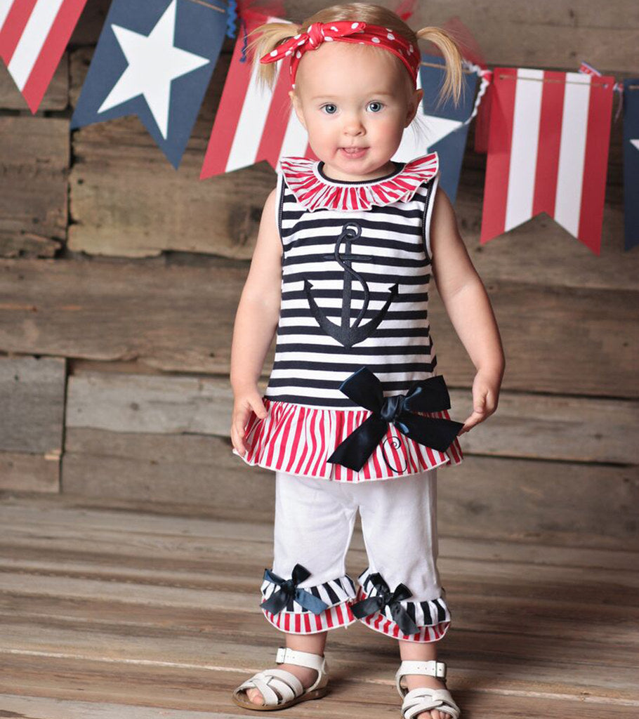 AnnLoren Girls Boutique Patriotic Sailor Outfit Tunic and Capri Leggings-3