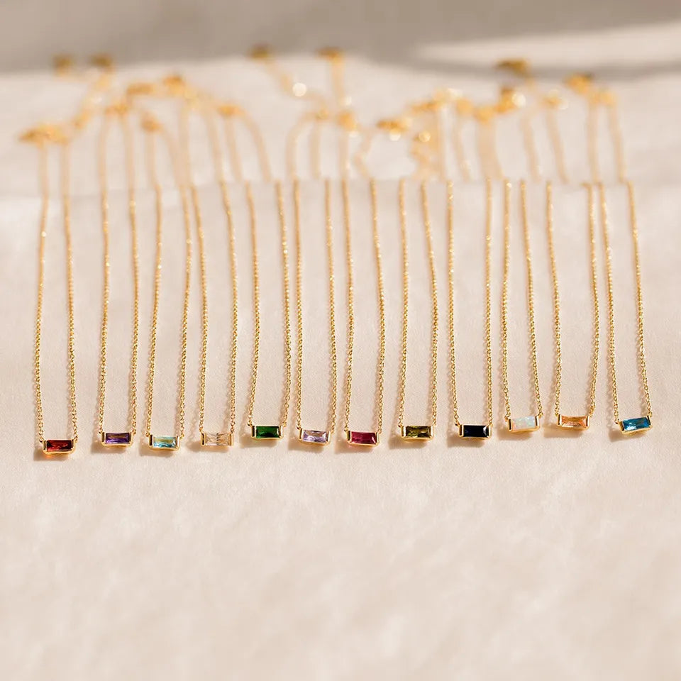 Dainty Baguette Birthstone CZ Charm Necklace