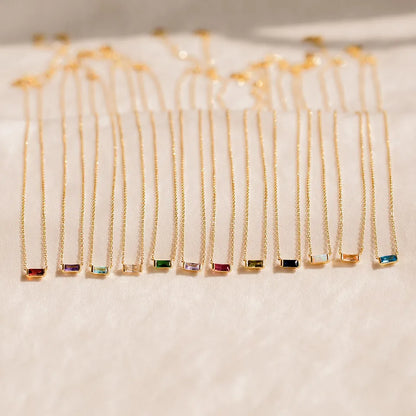Dainty Baguette Birthstone CZ Charm Necklace