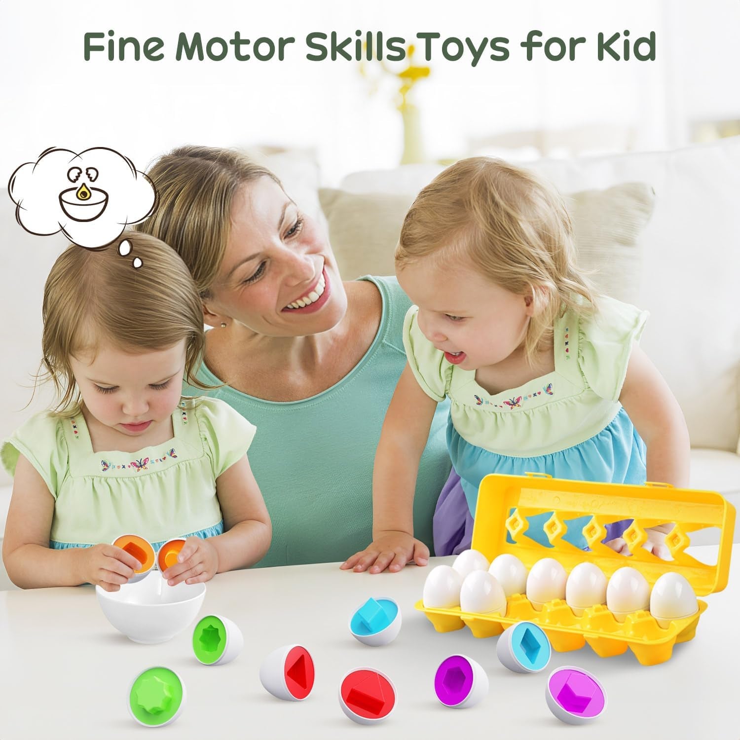 Matching Eggs Toys Color & Shape Recognition Sorter Puzzle, Montessori Toys for Baby Easter Travel Bingo Game, Sensory Early Learning Fine Motor Skills for Year Old Kids