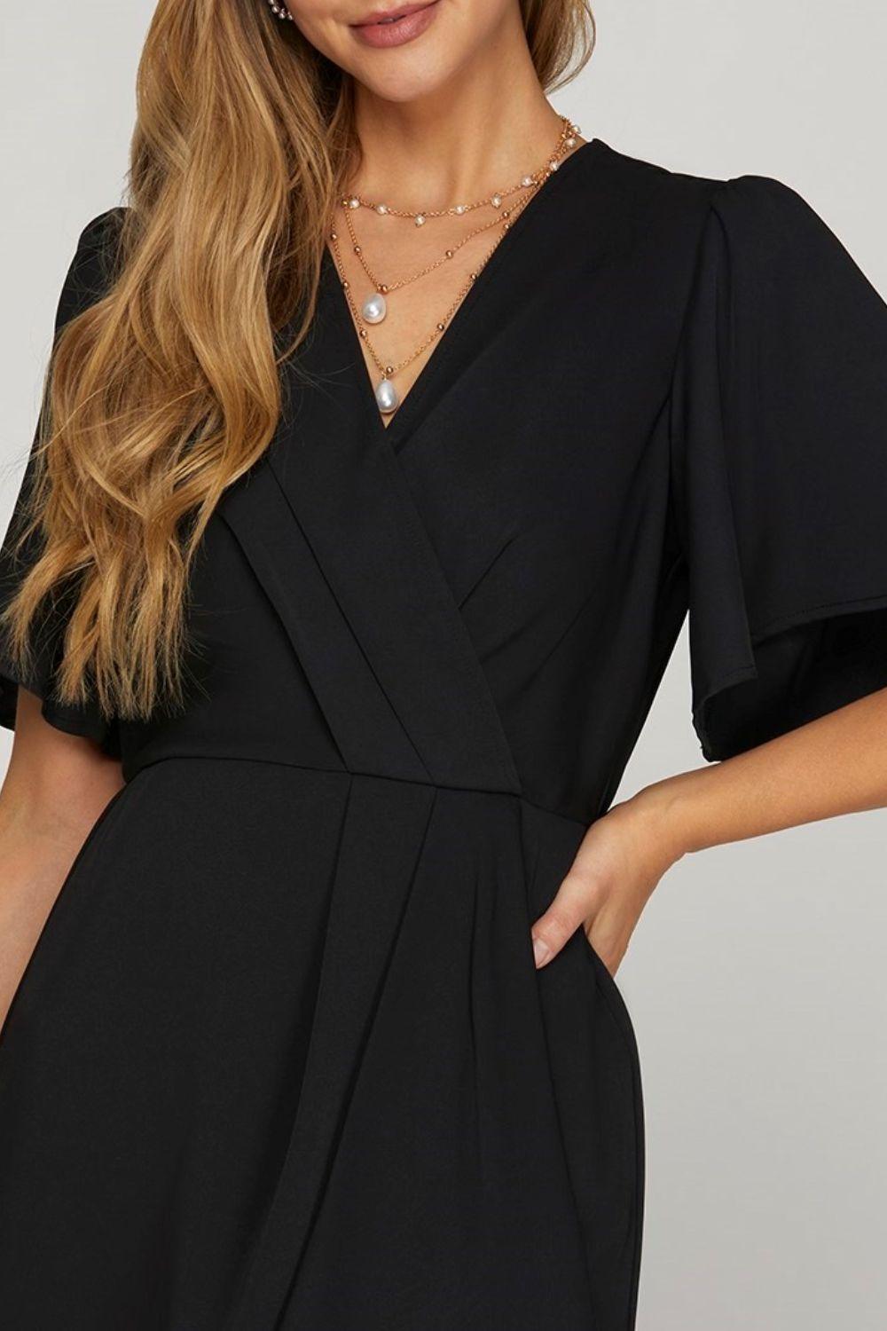 She + Sky Ruffled Surplice Short Flutter Sleeve Mini Dress-2