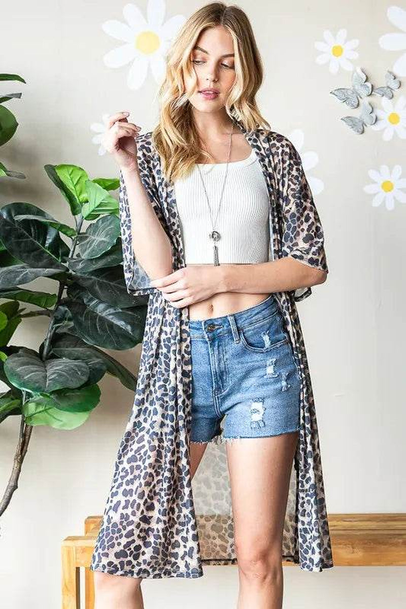 Heimish Full Size Leopard Open Front Cardigan plus Size