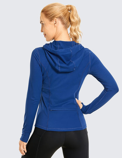 Women'S Brushed Full Zip Hoodie Jacket Sportswear Hooded Workout Track Running Jacket with Zip Pockets