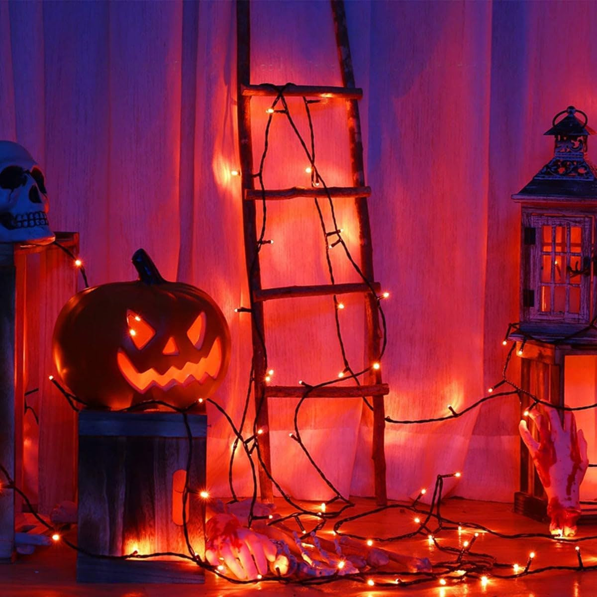 Orange 82FT 200 LED Extendable Halloween Lights for Outdoor/Indoor, 8 Lighting Modes Plug in String Lights for Halloween Decorations Bedroom Party Decor Room Garden Patio Tree (Orange)