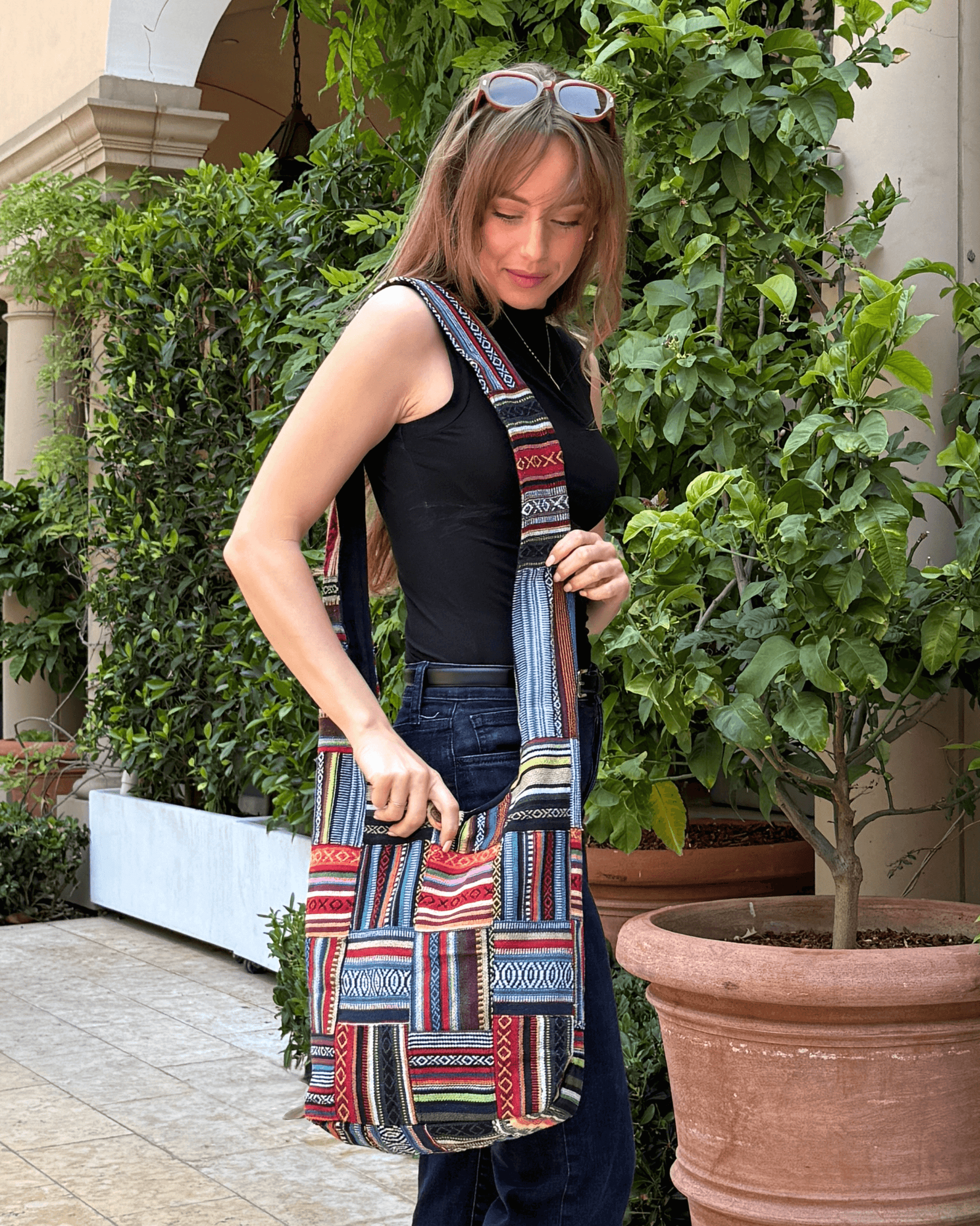Kathmandu Collection Patchwork Striped Hobo Bag