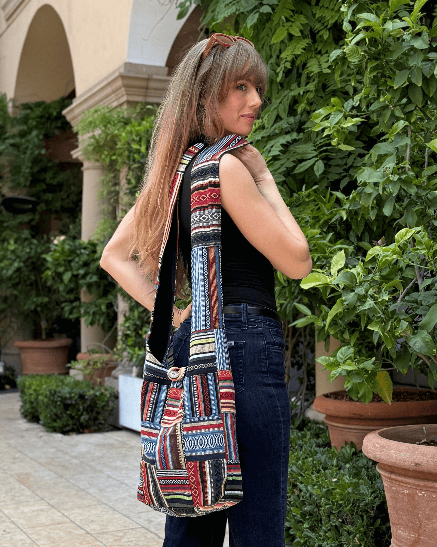 Kathmandu Collection Patchwork Striped Hobo Bag
