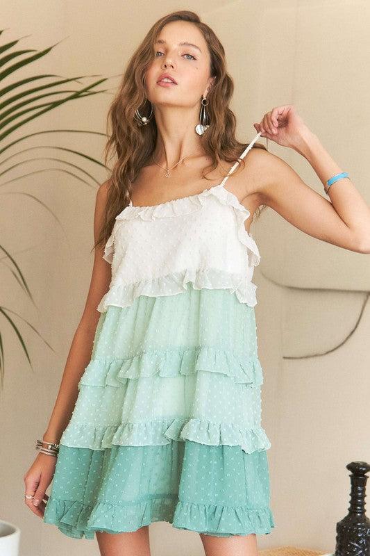 ADORA Swiss Dot Ruffled Tiered Mini Dress-2