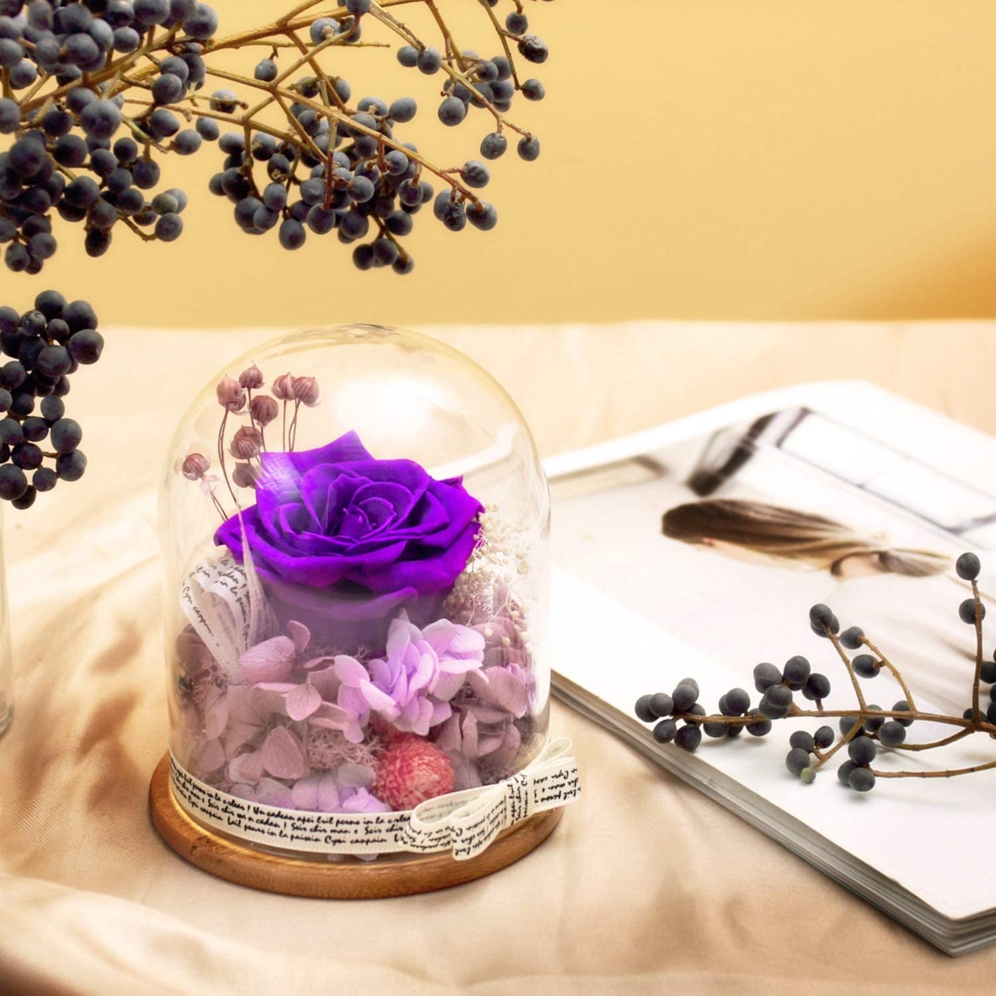 Handmade Delivery Gift Preserved Rose in Glass Dome - Artificial Flowers Creative Gifts for Friend or Women and Family on Valentine'S Day,Chrismas,Birthday,Relationship Gifts for They.(Voilet)