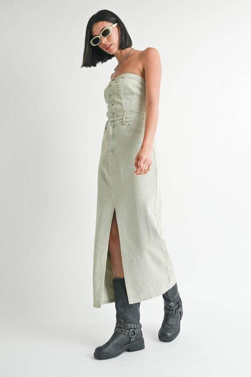 BUTTON up TUBE DENIM DRESS with SLIT