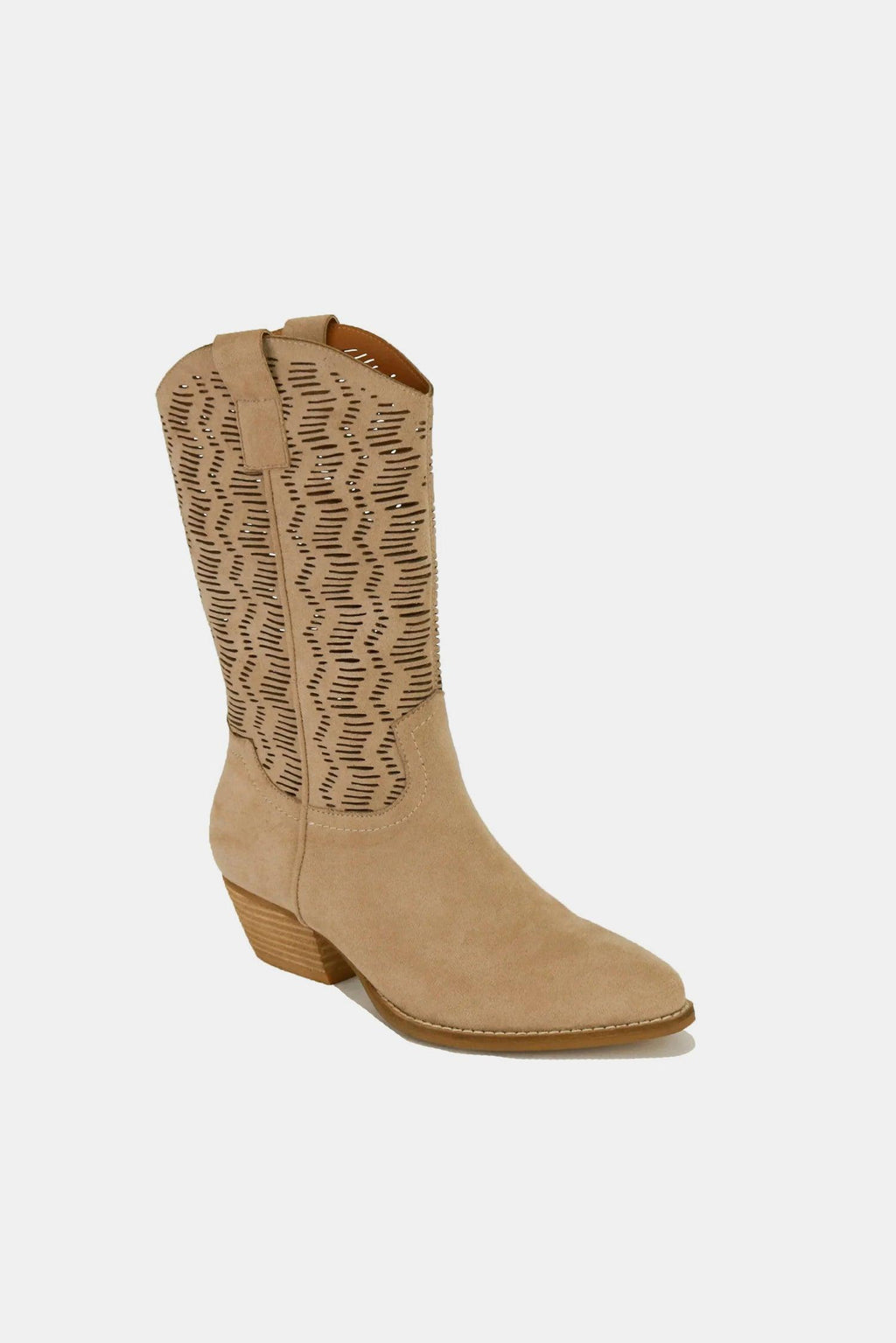 Mayfair Faux Suede Laser Cut Detail Block Heel Boots-2