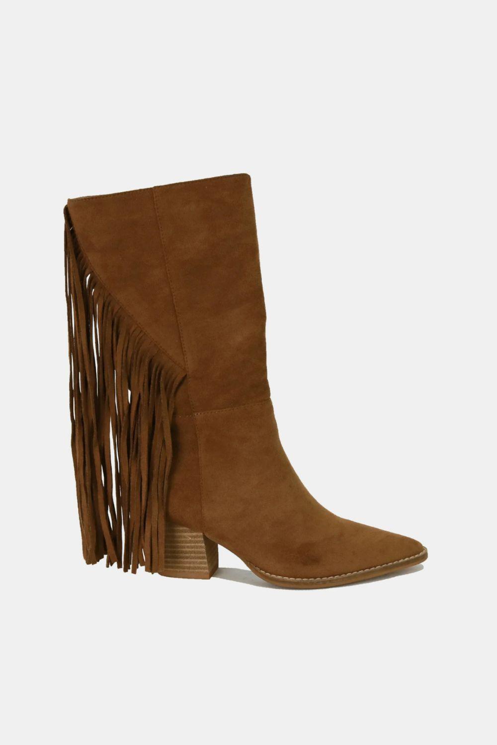 MayFair Suede Fringe Point Toe Boots-1