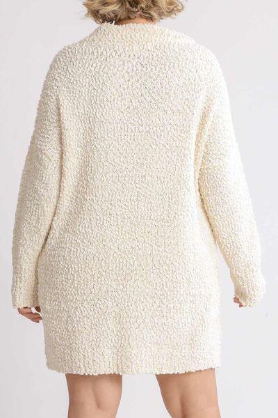 Umgee Full Size High Low Long Sleeve Boucle Sweater Dress Plus Size-4