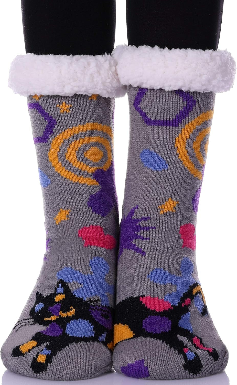 Non Slip Slipper Socks for Womens Fuzzy Soft Cozy Grippers Winter Warm Animal Fleece-Lined Home Socks