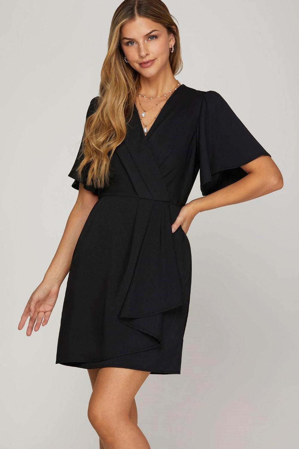 She + Sky Ruffled Surplice Short Flutter Sleeve Mini Dress-0