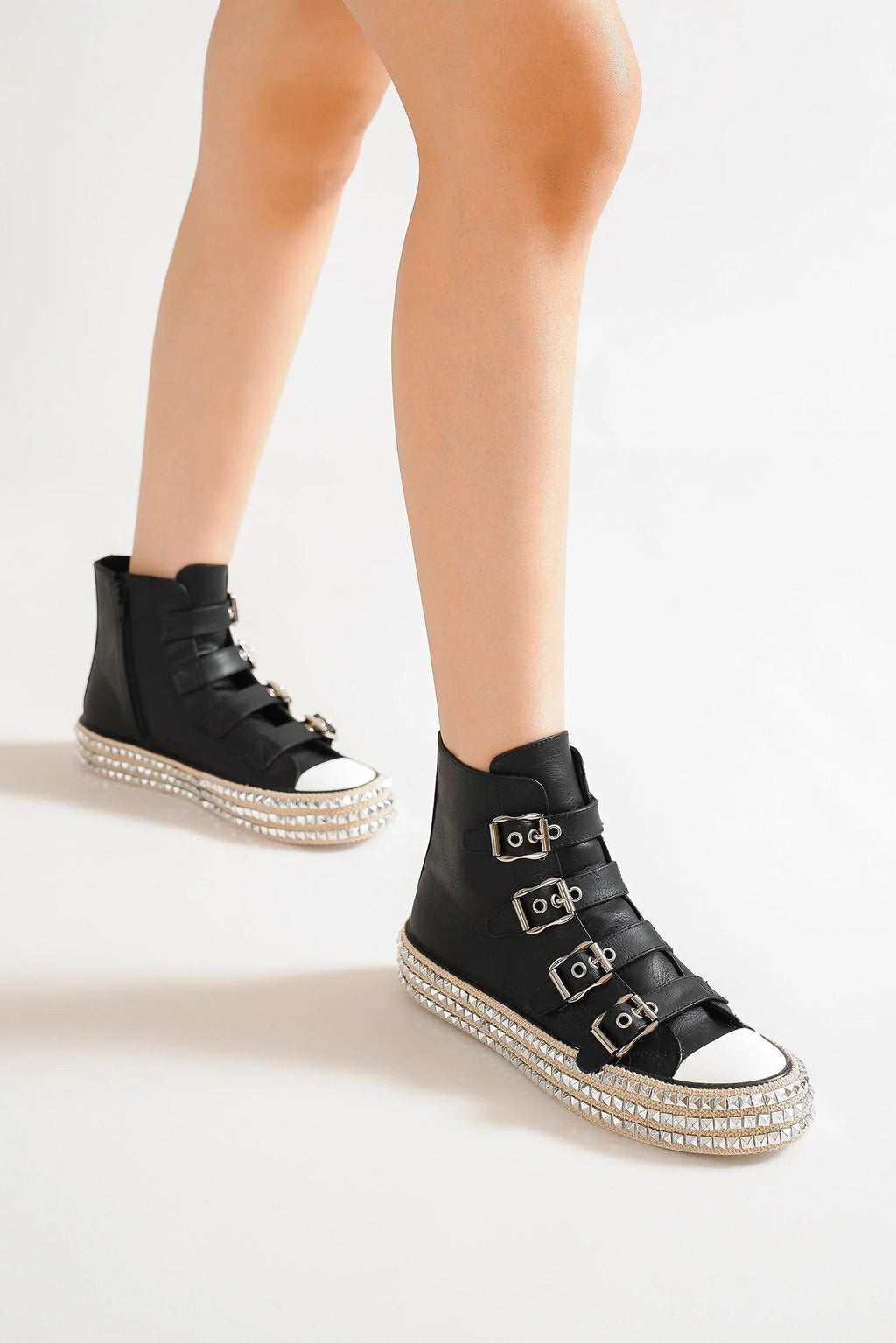 MayFair Multi-Buckle Straps Studded Platform Sneakers-0