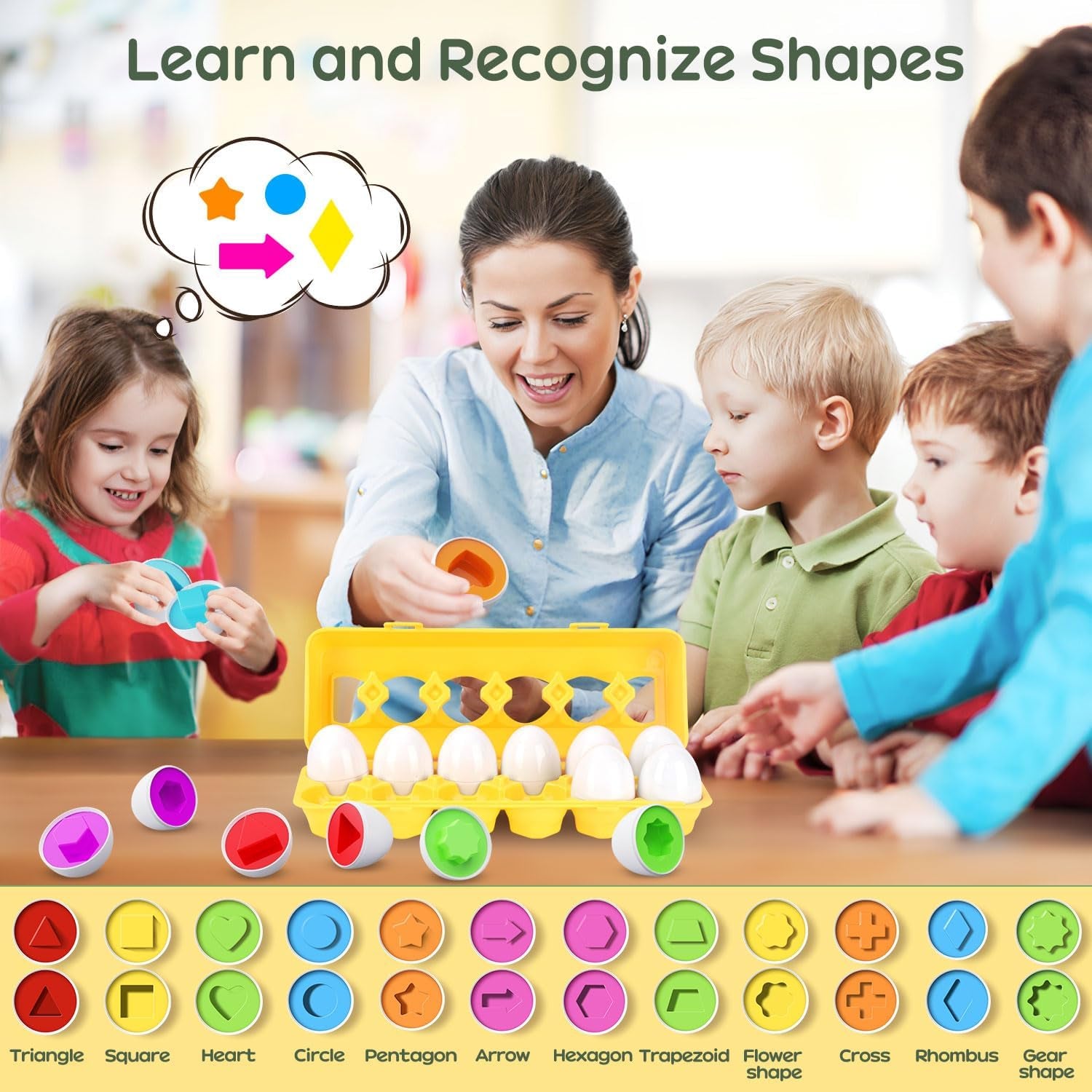 Matching Eggs Toys Color & Shape Recognition Sorter Puzzle, Montessori Toys for Baby Easter Travel Bingo Game, Sensory Early Learning Fine Motor Skills for Year Old Kids