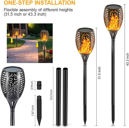 Solar Lights Outdoor 4 Pack, 99 Leds Solar Torch Light with Flickering Flame- IP65 Waterproof Solar Garden Lights, Solar Powered Outdoor Lights for Porch Yard Patio Halloween Decorations