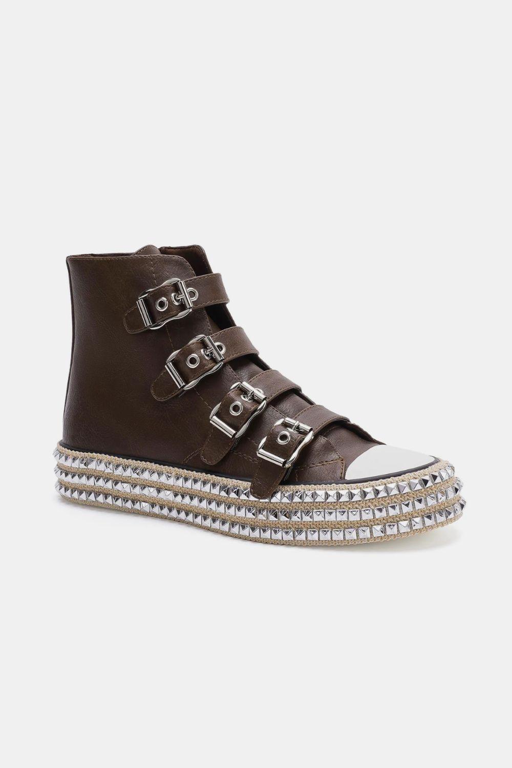 Mayfair Multi-Buckle Straps Studded Platform Sneakers-1