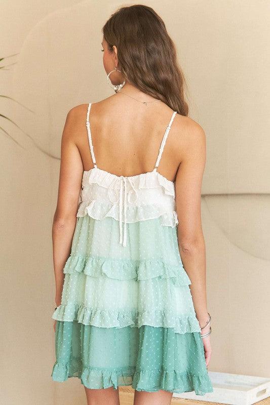 ADORA Swiss Dot Ruffled Tiered Mini Dress-4