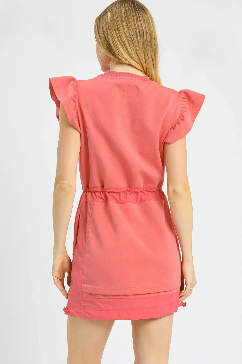 Umgee Luxe knit Ruffle Sleeve Drawstring Mini Dress-2
