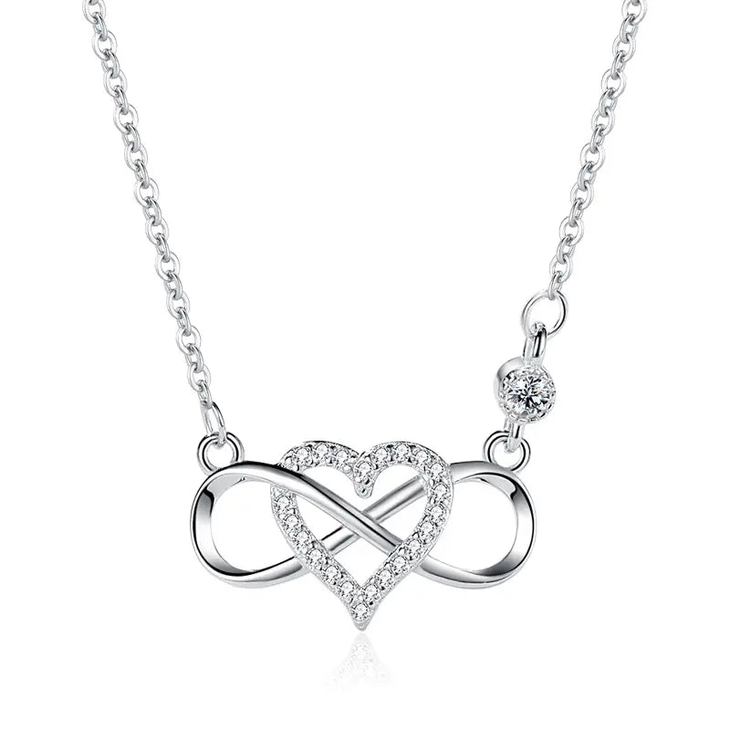 925 Sterling Silver Micro Pave Heart Infinity Pendant Necklace