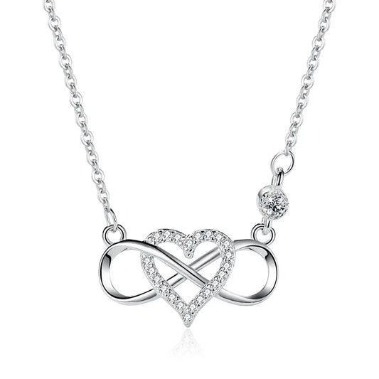 925 Sterling Silver Micro Pave Heart Infinity Pendant Necklace