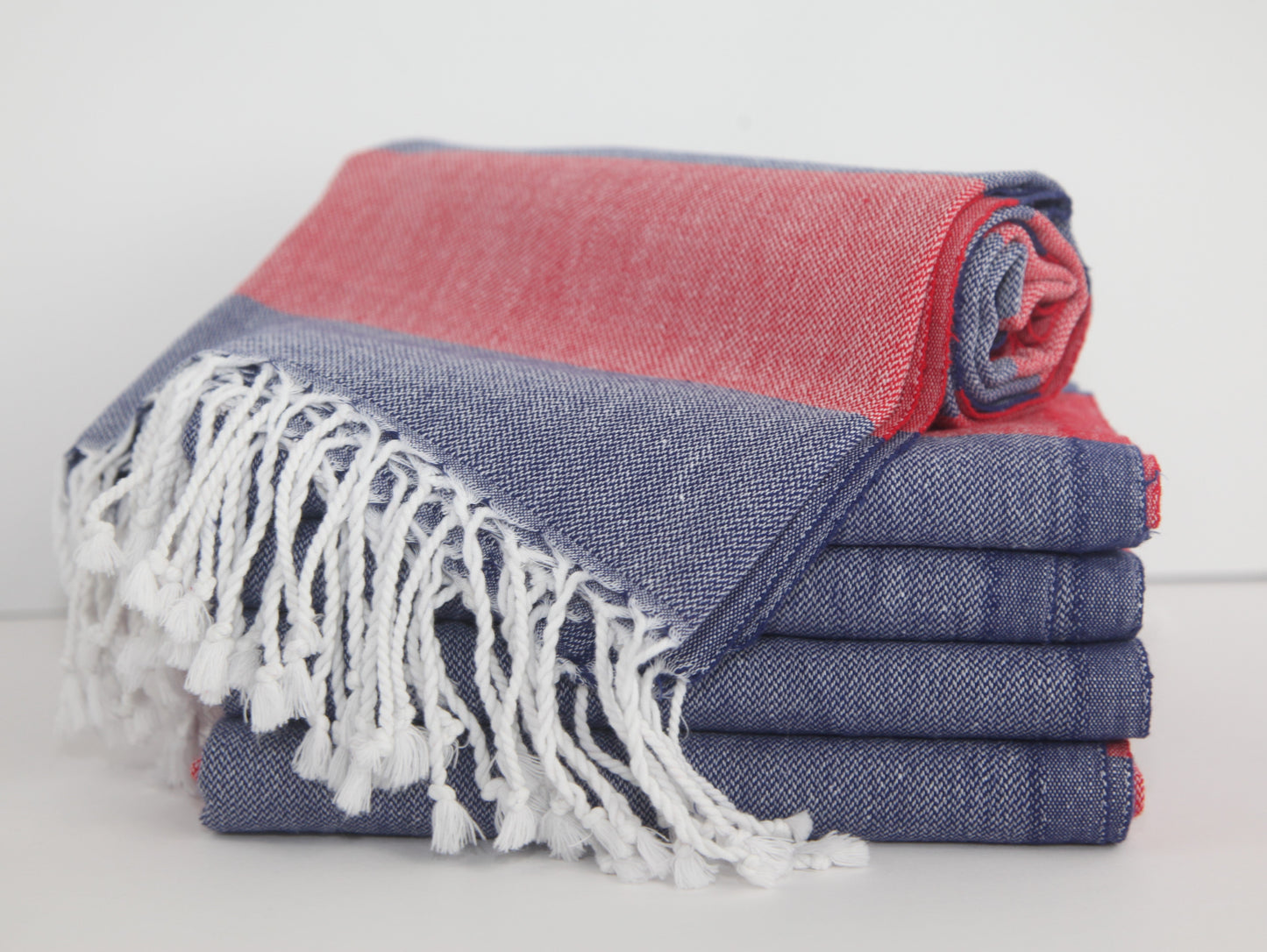 MONACO RED NAVY STRIPE TURKISH TOWEL-0