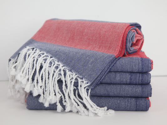 MONACO RED NAVY STRIPE TURKISH TOWEL-0