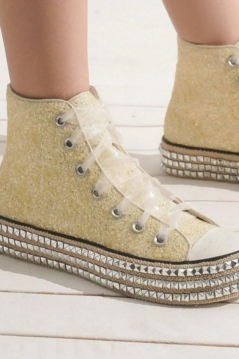 Mayfair Glitter Lace-Up Studded Platform Sneakers-1