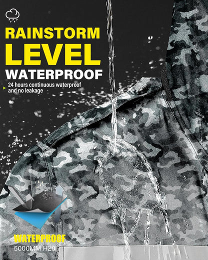 Raincoat Waterproof Long Rain Jacket Lightweight Rainwear Reflective with Packable Hood for Men Women Adults