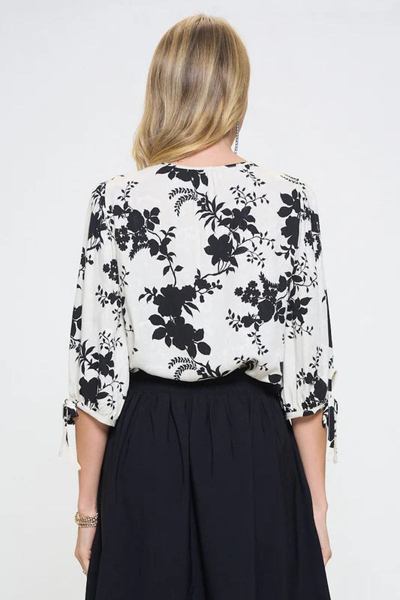 Made in USA Flower Print V Neck Top