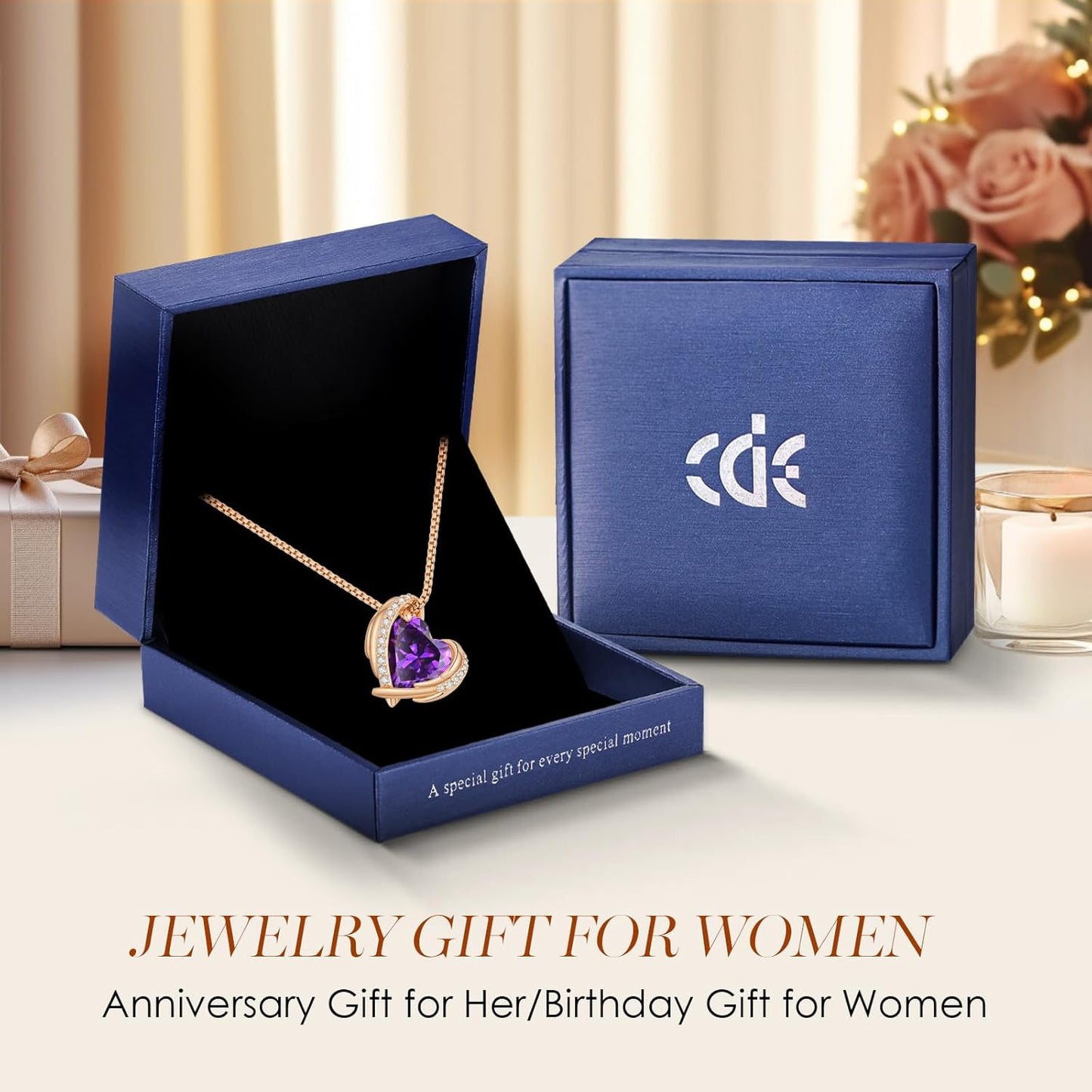 Mothers Day Gifts for Mom，Love Heart Pendant Necklaces for Women, Silver Tone Rose Gold Tone Birthstone Jewelry Gifts for Wife Her