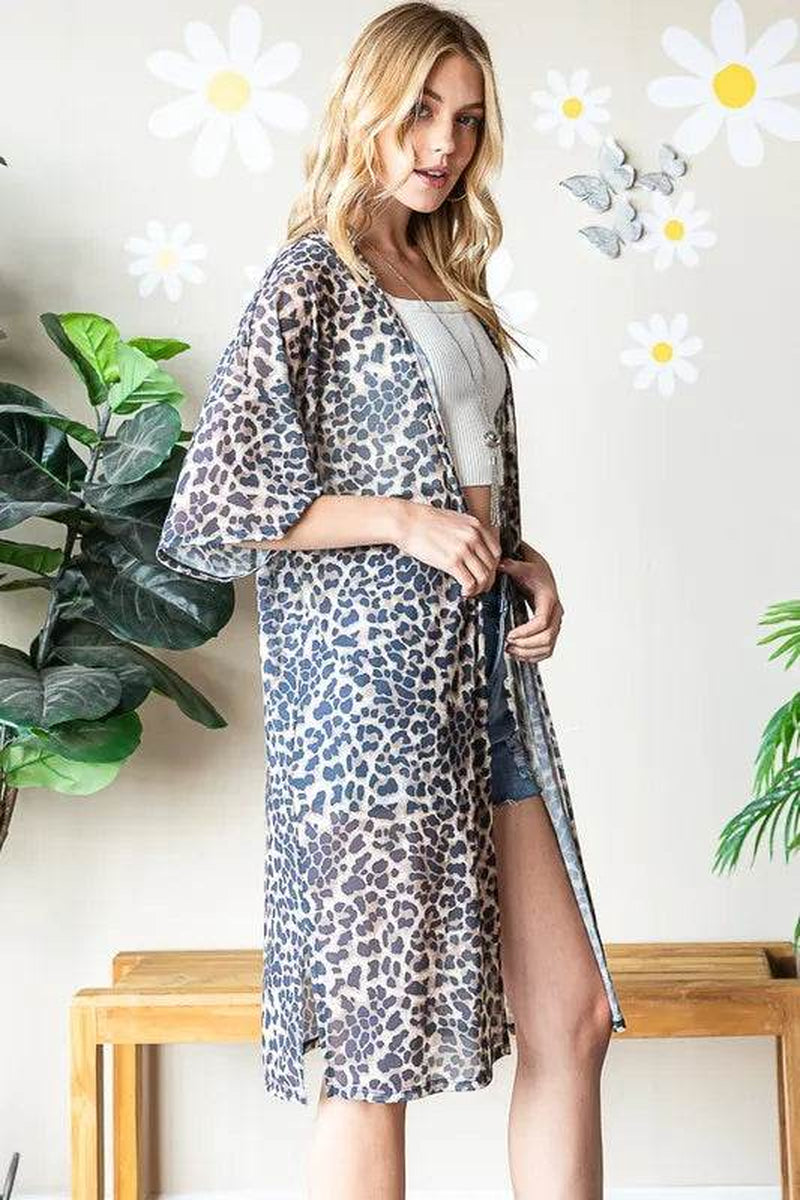 Heimish Full Size Leopard Open Front Cardigan plus Size