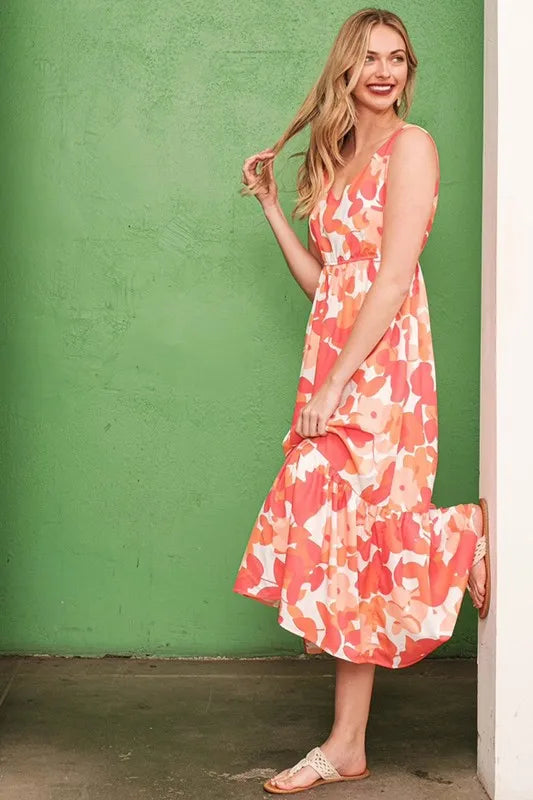 Lime 'N' Chili Sleeveless Floral Print V-Neck Midi Dress-2