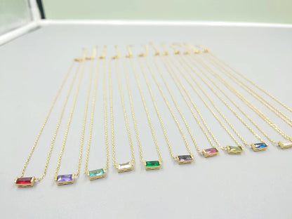 Dainty Baguette Birthstone CZ Charm Necklace