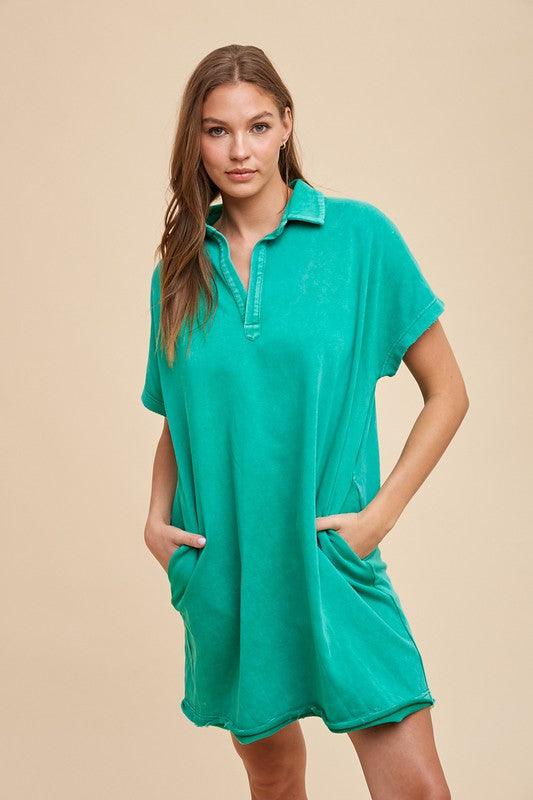 Annie Wear Mineral Washed Johnny Collar Short Sleeve Dress-3