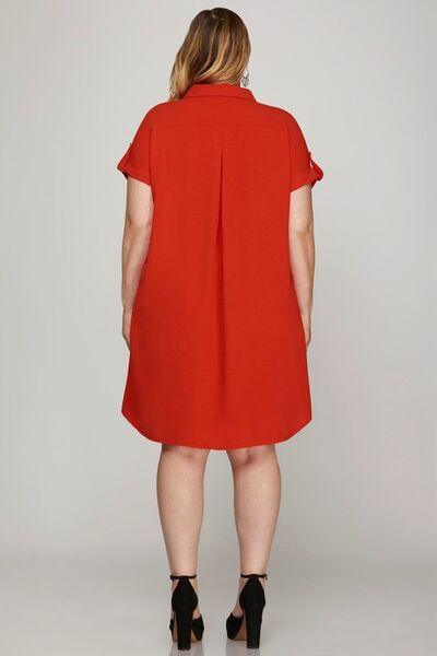 She + Sky Full Size Button Down Short Sleeve Woven Shirt Dress Plus Size-2