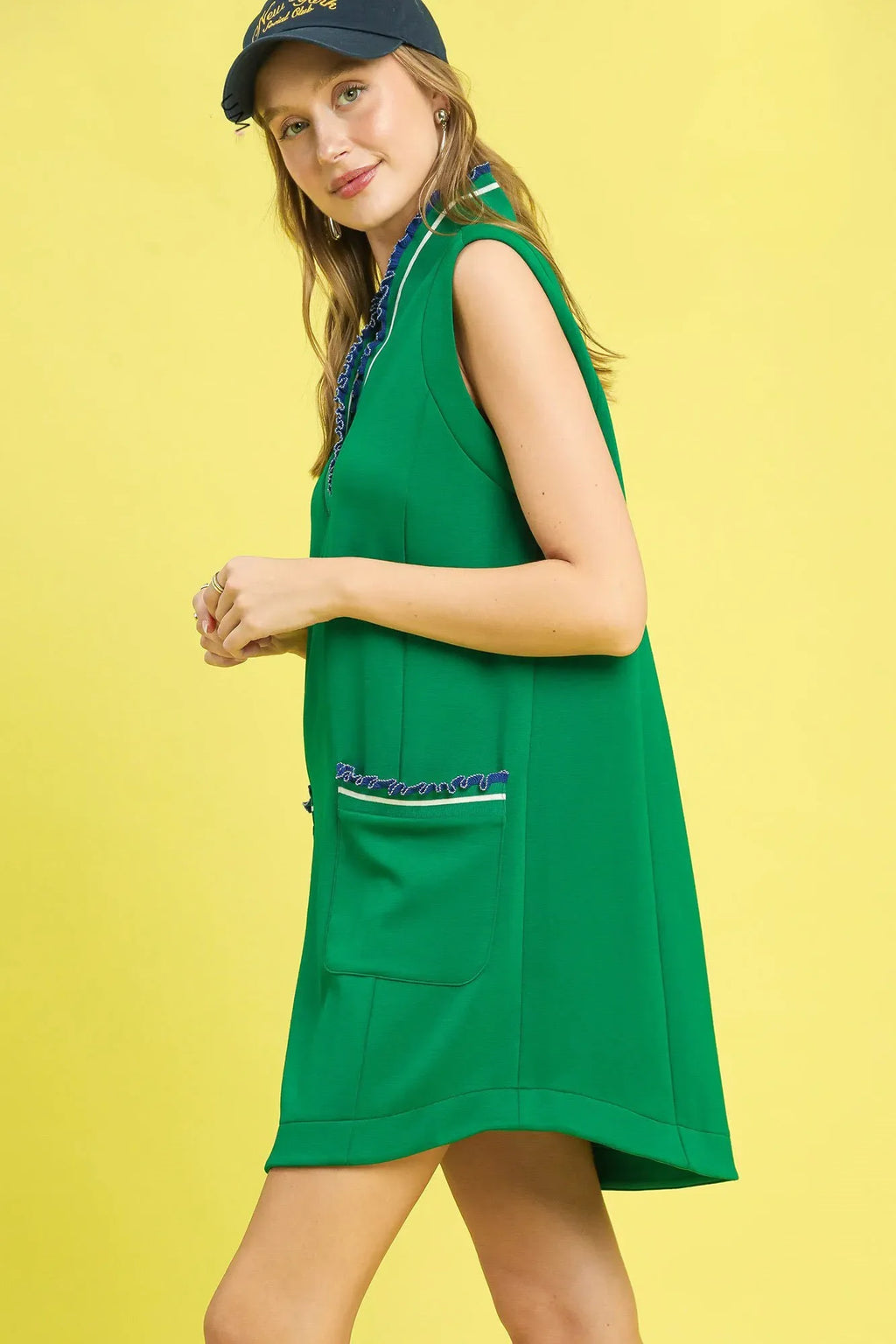 Umgee Frill Contrast Trim Sleeveless Mini Dress-1