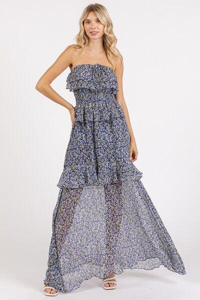 Mittoshop Ruffled Smocked Floral Halter Neck Maxi Dress-0