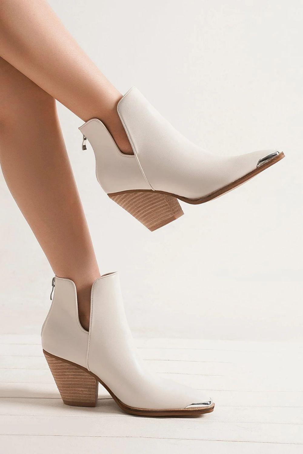 MayFair Pointed Metal-Tip Toe Block Heel Ankle Boots-0