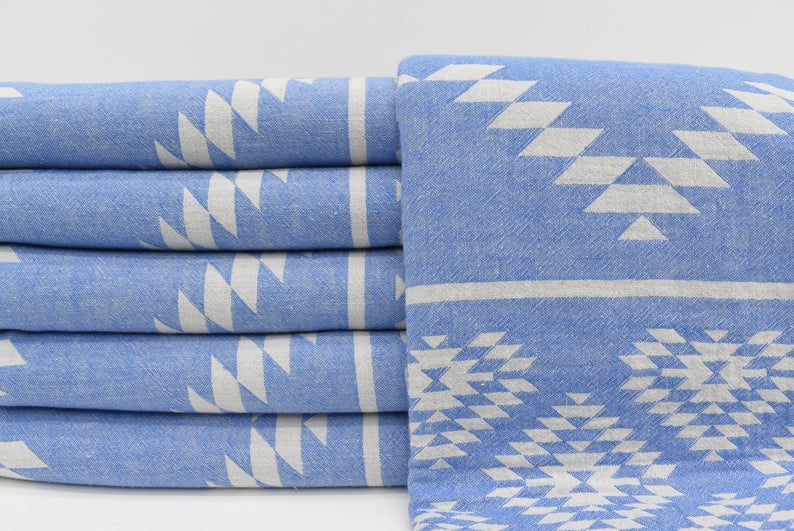 AZTEC BLUE TURKISH TOWEL-3