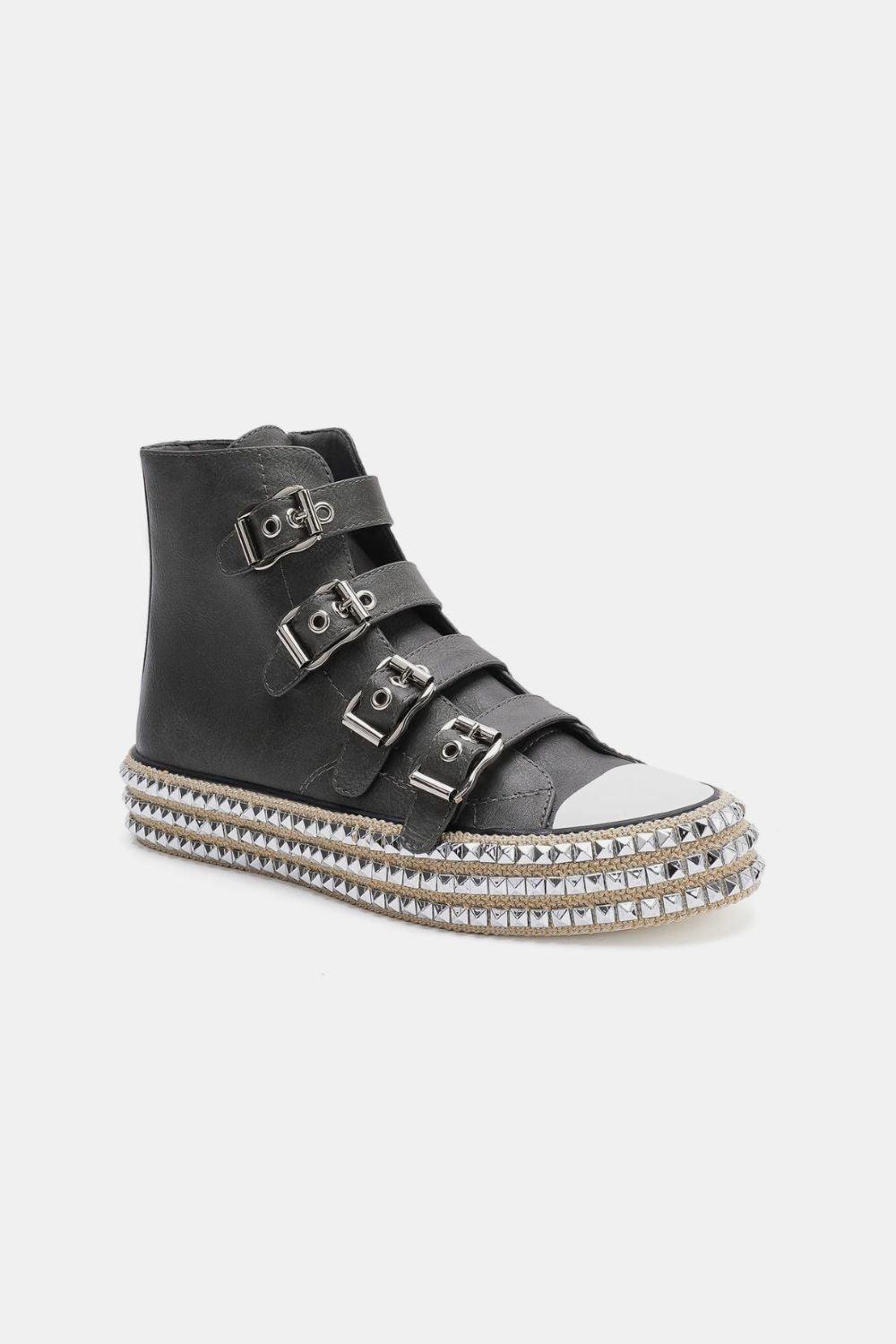 MayFair Multi-Buckle Straps Studded Platform Sneakers-1