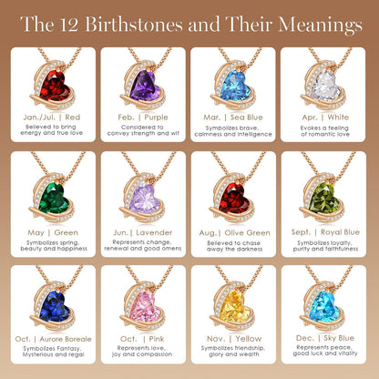 Mothers Day Gifts for Mom，Love Heart Pendant Necklaces for Women, Silver Tone Rose Gold Tone Birthstone Jewelry Gifts for Wife Her