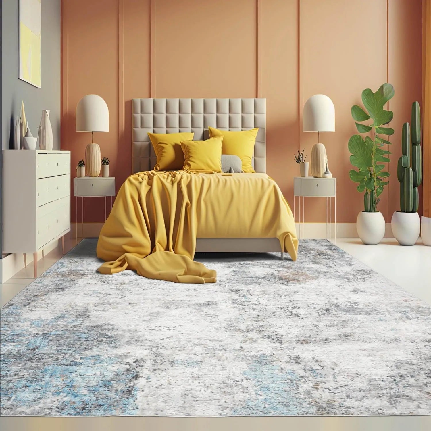 Multi Size Beige Machine Made Contemporary/Abstract washable Polyester Oriental Area Rug-0